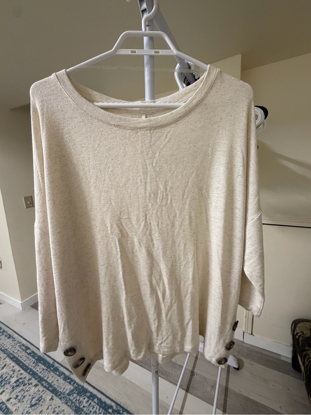 Reitmans Signature Cream Knit Top with Button-Sleeve Detail